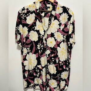 INC International Black & white, yellow & pink floral print S/S men’s shirt XL